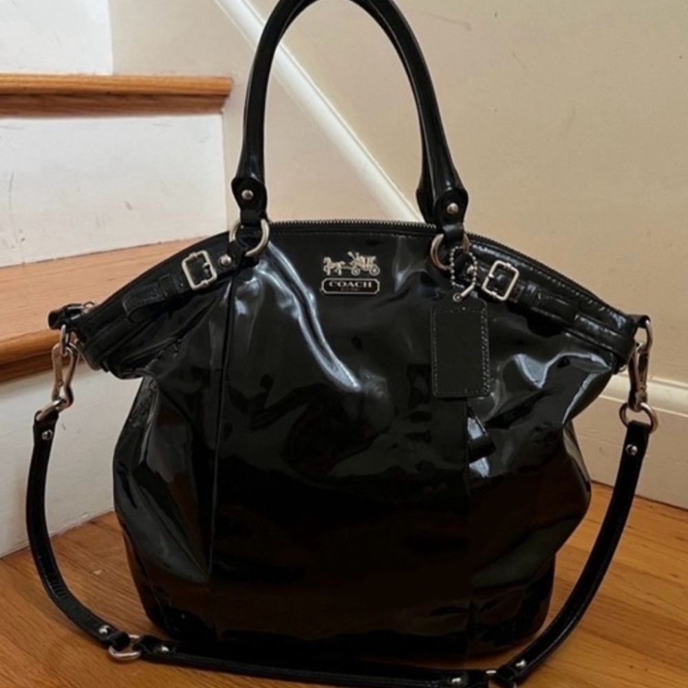 Coach Madison Maggie Black Patent Leather Tote Satchel- Excellent Condition